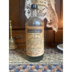 Vintage Absorbine Jr. Antiseptic Liniment Glass Bottle With Label Apothecary